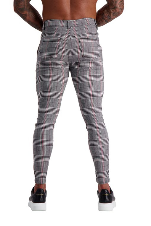 AG16 Muscle Fit Trousers Grey Check_Red Stripe back