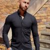 Black Regular Muscle Fit Button Up Shirt Front