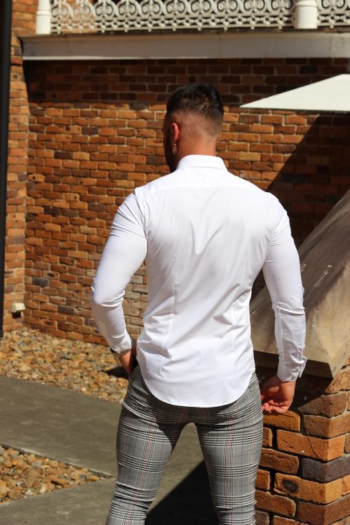 White Regular Muscle Fit Button Up Shirt Back