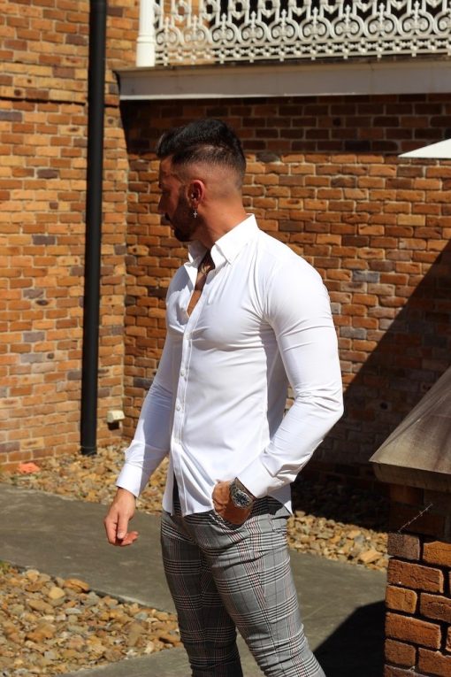 White Regular Muscle Fit Button Up Shirt Side