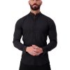 AG21 Muscle Fit Button Up Shirt – Ultra Stretch Bamboo (Black) – Grandad Collar – Long Sleeve Front