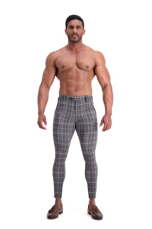 AG25 Muscle Fit Trousers – Dark Grey Check Full Length