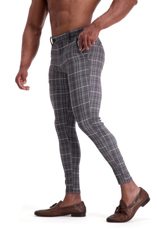 AG25 Muscle Fit Trousers – Dark Grey Check Side