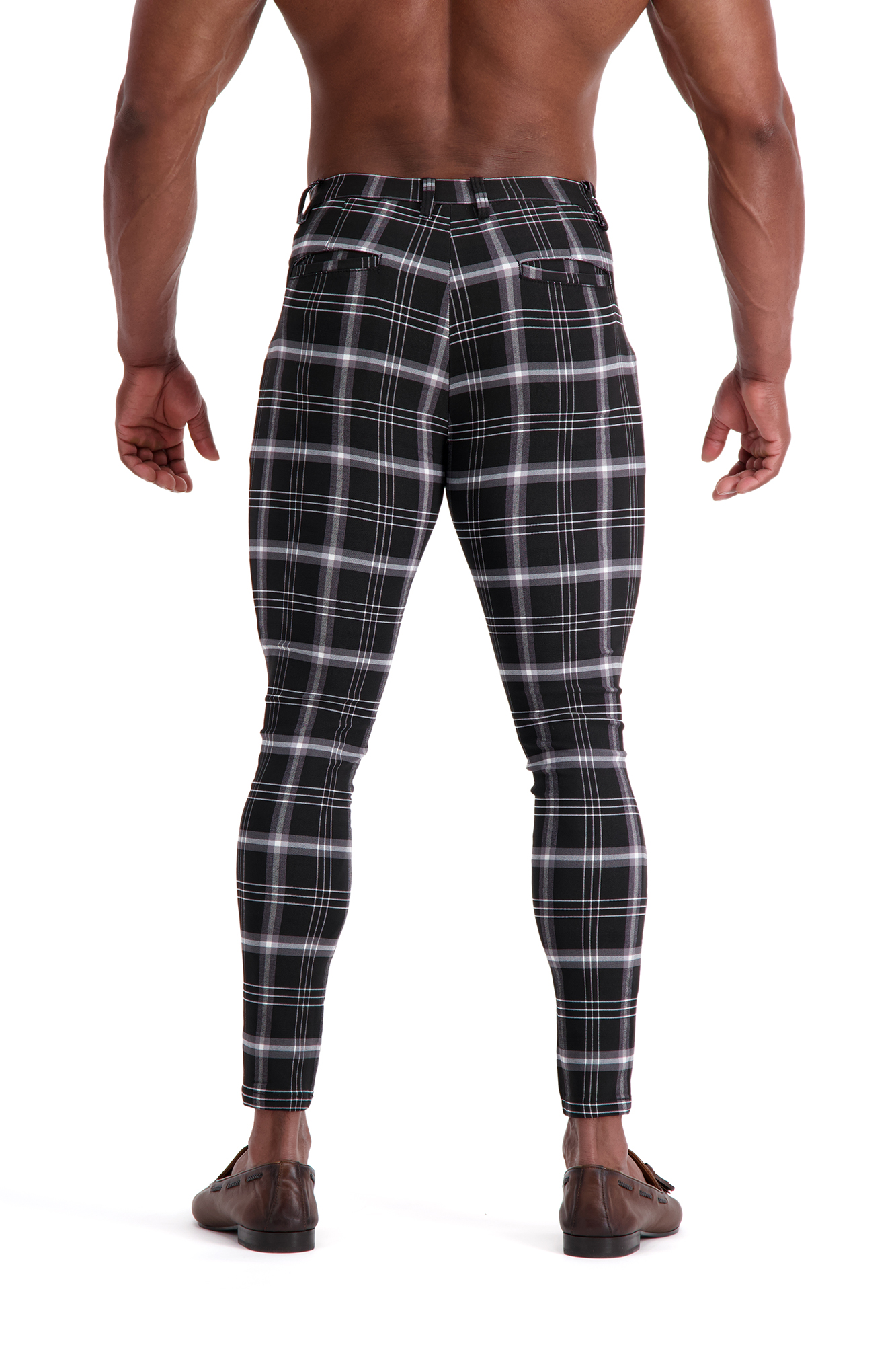 AG26 Muscle Fit Trousers - Black/Grey/White Check | Adonis Gear