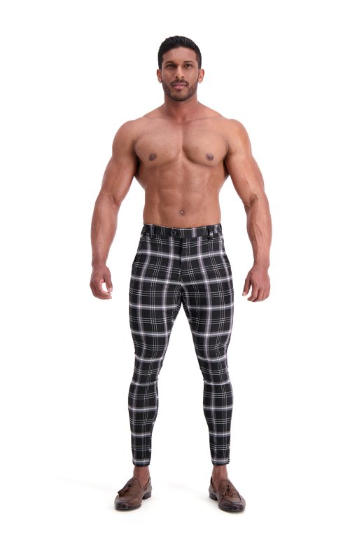 AG26 Muscle Fit Trousers – Dark Grey Check Full Length