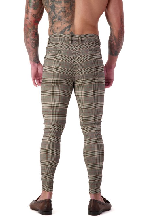 AG28 Muscle Fit Trousers – Brown Black Red Check Back