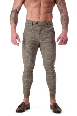 AG28 Muscle Fit Trousers – Brown_Black_Red Check Front