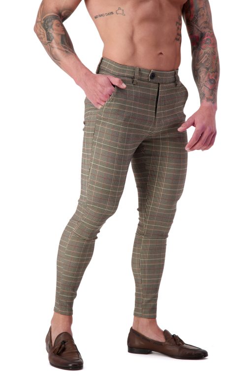 AG28 Muscle Fit Trousers – Brown_Black_Red Check Side 2