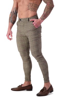 AG28 Muscle Fit Trousers – Brown_Black_Red Check Side
