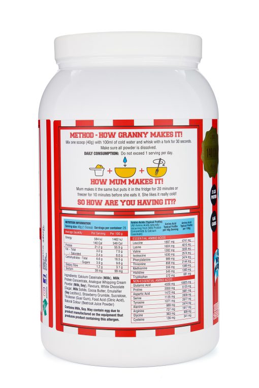 PROTEIN COOKIE DOUGH (Casein Protein) - White Choc Berry Nutritional Panel