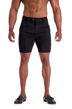 AG29 Muscle Fit Trouser Shorts – Black Pintuck Front