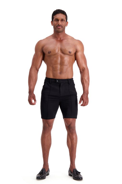 AG29 Muscle Fit Trouser Shorts – Black Pintuck Full Body