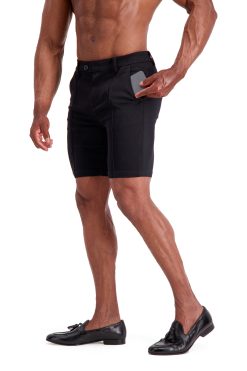 AG29 Muscle Fit Trouser Shorts – Black Pintuck Side