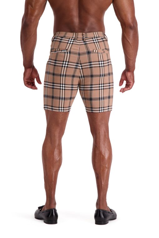 AG30 Muscle Fit Trouser Shorts – Beige Black White Check Back