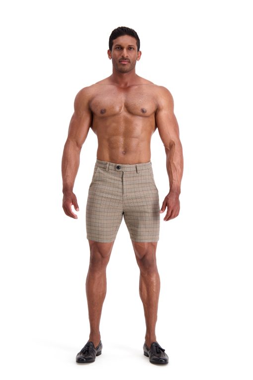 AG31 Muscle Fit Trouser Shorts – Brown Black Beige Check Full Body
