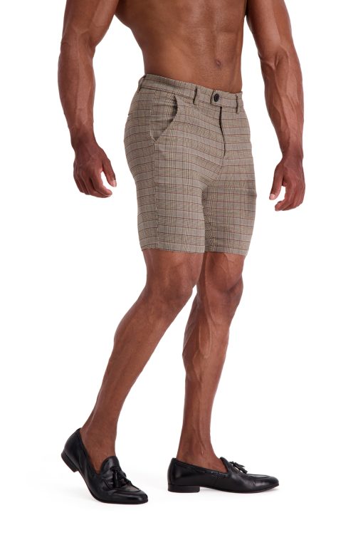 AG31 Muscle Fit Trouser Shorts – Brown Black Beige Check Side 2