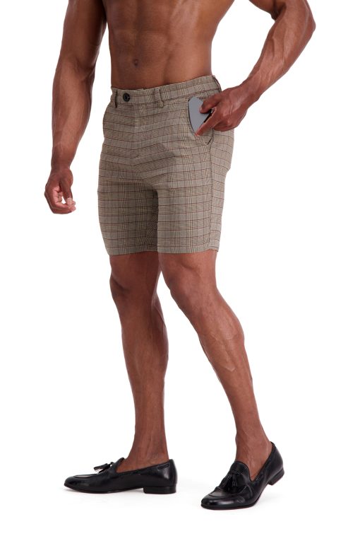AG31 Muscle Fit Trouser Shorts – Brown Black Beige Check Side