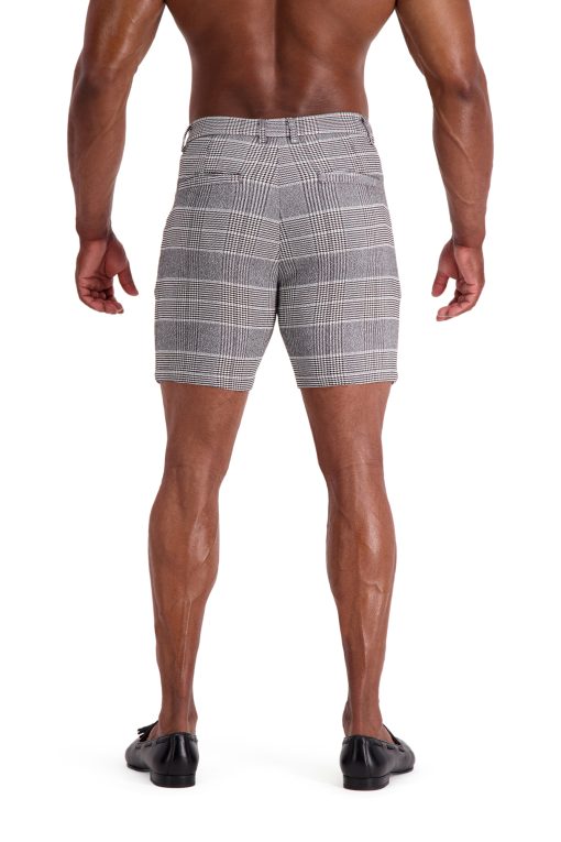 AG32 Muscle Fit Trouser Shorts – Grey Black White Houndstooth Check Back