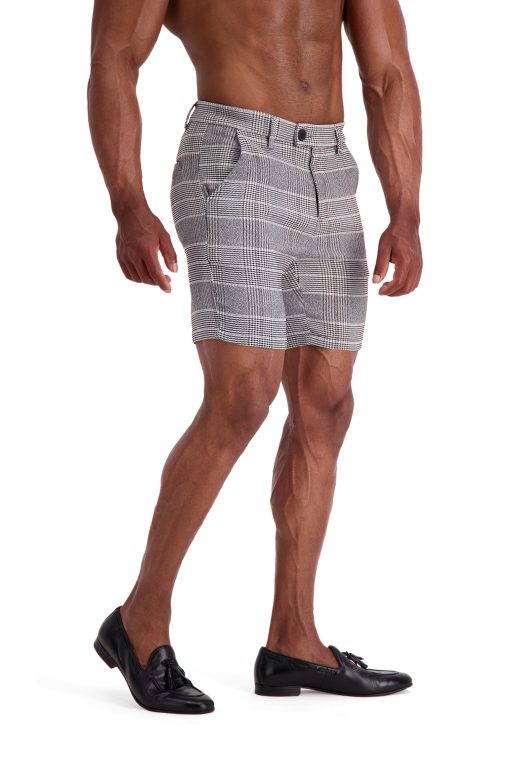 AG32 Muscle Fit Trouser Shorts – Grey Black White Houndstooth Check Side 2